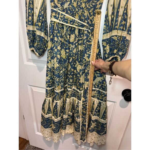 ULLA JOHNSON Kemala Tiered Waist Tie Printed Cotton-Blend Voile Maxi Dress 2 - Picture 12 of 16